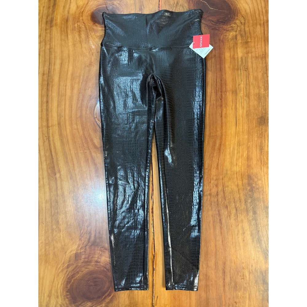 NEW SPANX Women's Moto Leggings Faux Leather Shiny Black Womens XL 29523 II21